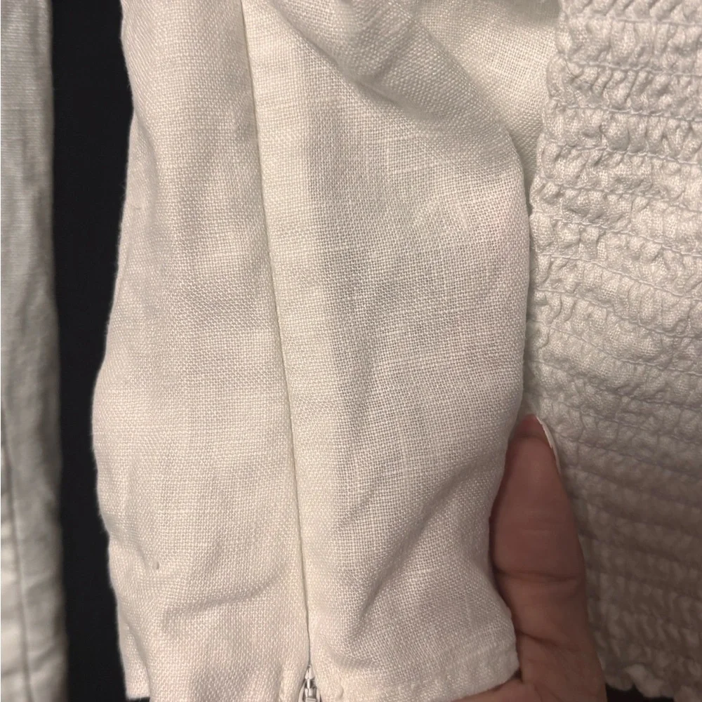 Reformation Stilton Linen Top Smocked Long Sleeve White Blouse Size 2
